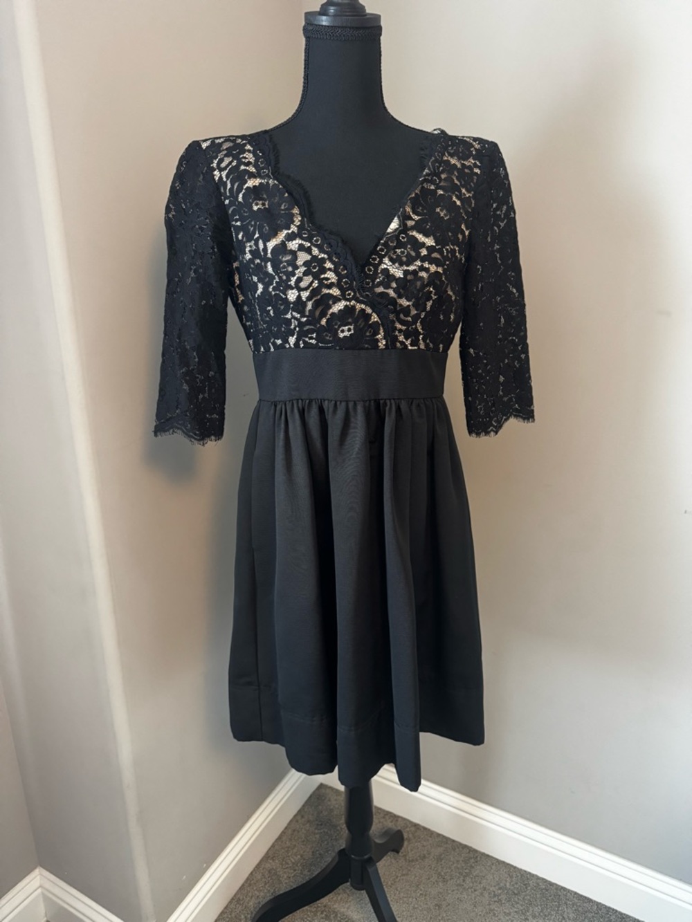 Eliza J Black Lace V-Neck Empire Waist Dress